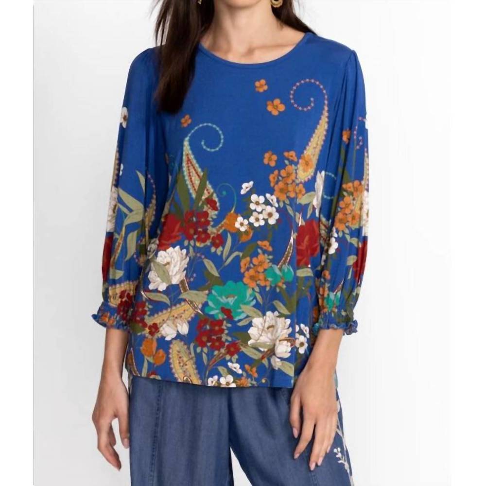 NEW JOHNNY WAS tee bee smocked sleeve tee in blue - Picture 4 of 6